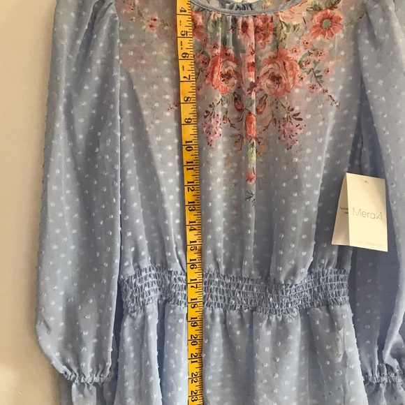 MERAKI Blouse Women's Size S Blue Floral Sheer Long Sleeve Kawaii Girlcore NWT - Picture 4 of 13
